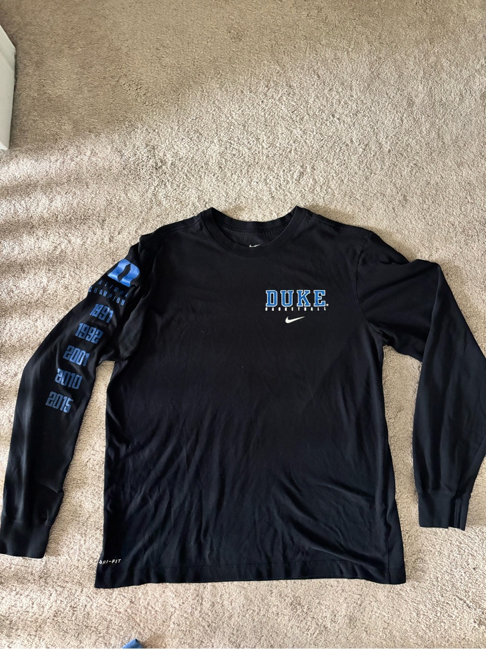Nike Black Long-Sleeve Duke Blue Devils Tee with Blue Lettering